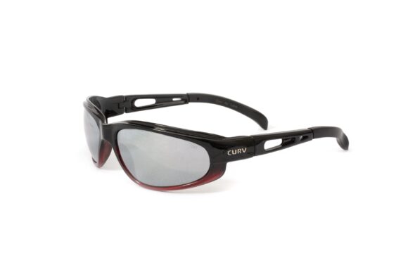 01-79 - Curv Red Accent Sunglasses in Matte Black Frames with Red Accent Fade and Smoke Lenses