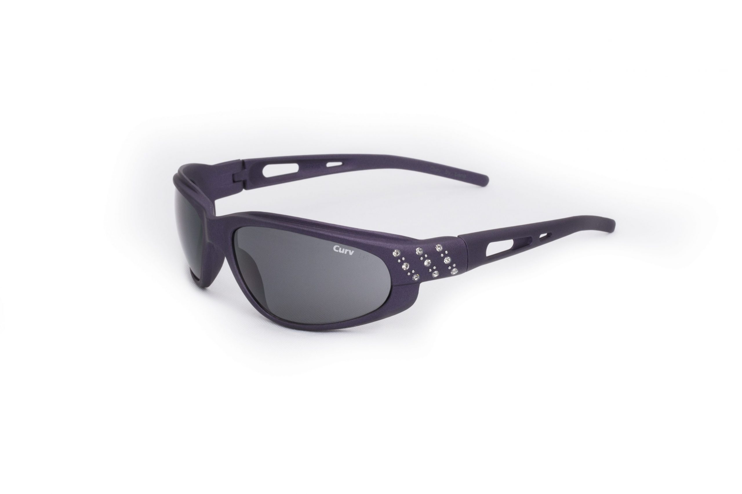 01-47 - Curv Purple Rhinestone Sunglasses with Smoke Lenses and Soft Touch Frames
