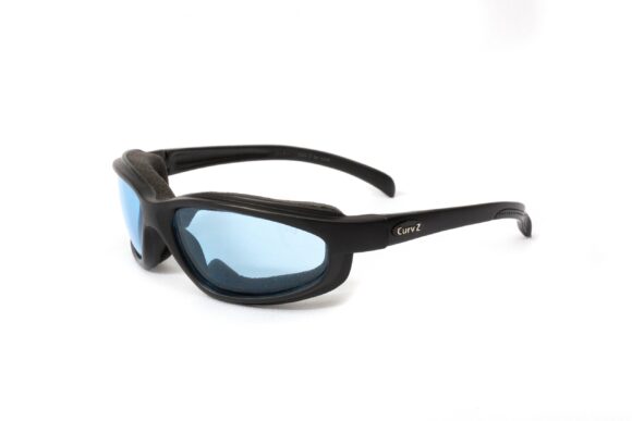 02-03 - CurvZ Blue Foam-Lined Sunglasses with Blue Lenses and Matte Black Frames
