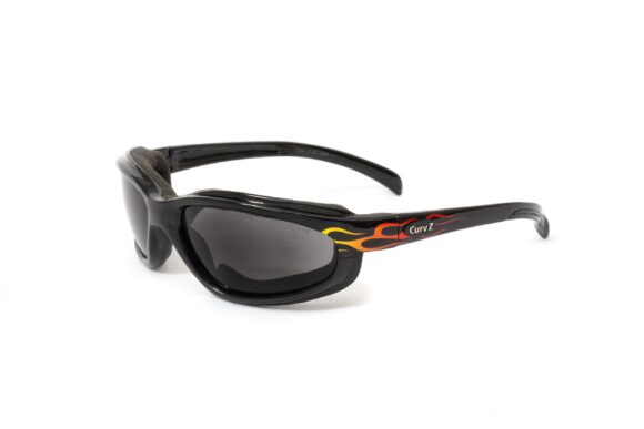 02-07G - CurvZ Glossy Flame Sunglasses with Smoke Lenses and Glossy Black Frame