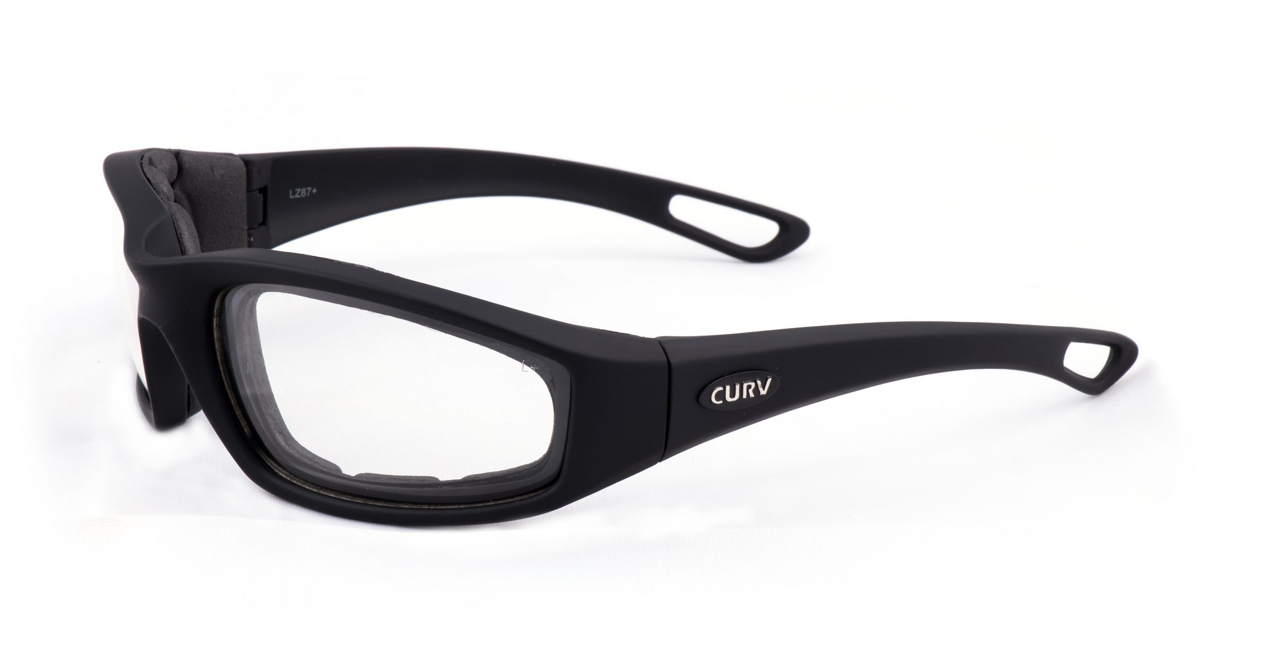 01-81 - Curv Stealth Clear Sunglasses in Soft Touch Matte Black Stealth Frames with Vented EVA Foam