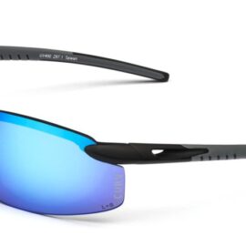 01-61 - Curv Rimless Blue Sunglasses with Matte Black and Grey Frames and Blue Lenses